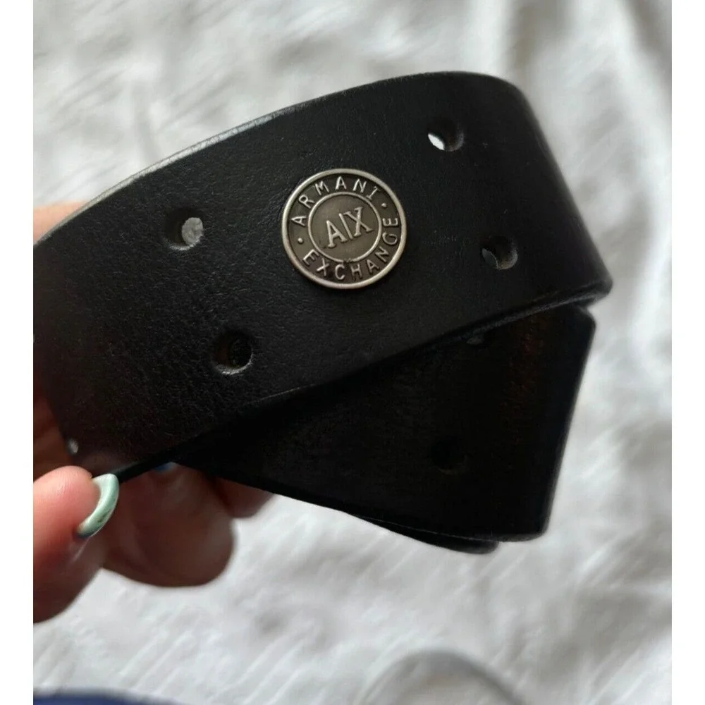 Armani Exchange‎ womens Black Leather Belt With Silver Buckle
